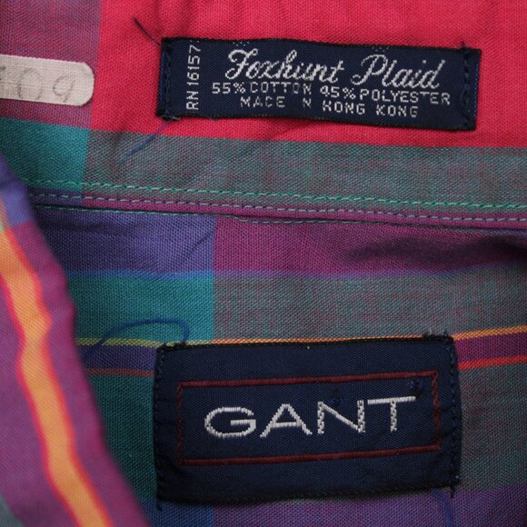 GANT Foxhunt Plaid Shirt Mens Large Pink/Blue/Yellow Cotton/Poly Short Sleeve - Picture 8 of 13